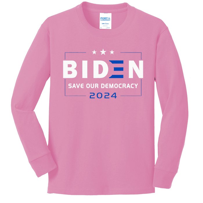 2024 Save Our Democracy Biden America Vote Blue Kids Long Sleeve Shirt