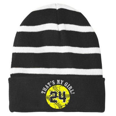 24 Softball Player ThatS My Cheer Mom Dad Team Coach Striped Beanie with Solid Band