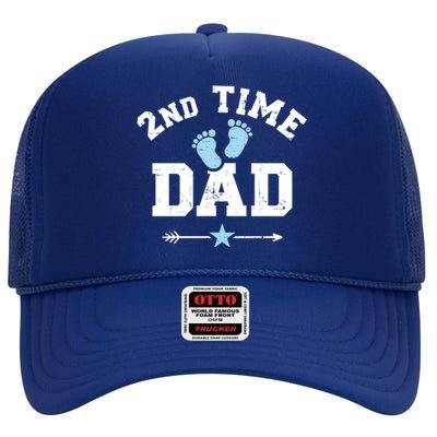 2nd Second Time Dad Announcet Great Gift High Crown Mesh Back Trucker Hat