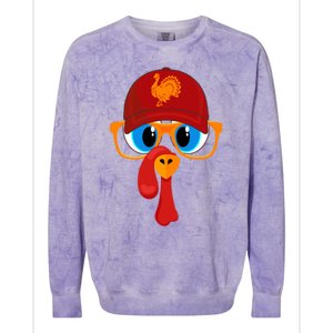 2 Sided Thanksgiving Turkey Face Baseball Hat And Glasses Gift Colorblast Crewneck Sweatshirt