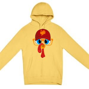 2 Sided Thanksgiving Turkey Face Baseball Hat And Glasses Gift Premium Pullover Hoodie