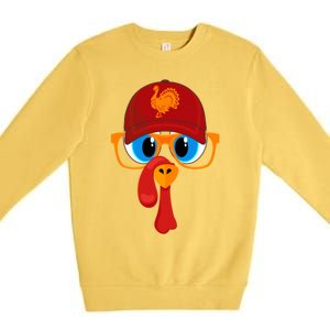 2 Sided Thanksgiving Turkey Face Baseball Hat And Glasses Gift Premium Crewneck Sweatshirt