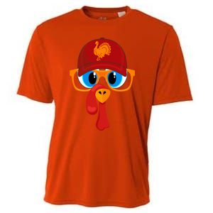 2 Sided Thanksgiving Turkey Face Baseball Hat And Glasses Gift Cooling Performance Crew T-Shirt