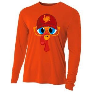 2 Sided Thanksgiving Turkey Face Baseball Hat And Glasses Gift Cooling Performance Long Sleeve Crew