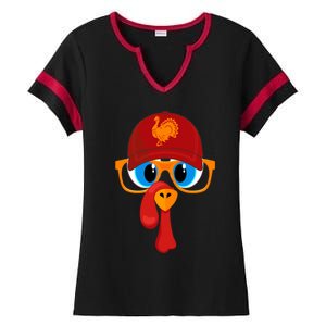 2 Sided Thanksgiving Turkey Face Baseball Hat And Glasses Gift Ladies Halftime Notch Neck Tee