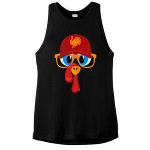 2 Sided Thanksgiving Turkey Face Baseball Hat And Glasses Gift Ladies PosiCharge Tri-Blend Wicking Tank