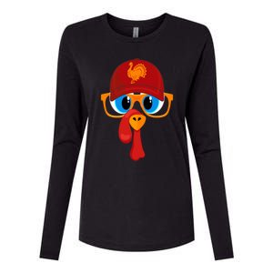 2 Sided Thanksgiving Turkey Face Baseball Hat And Glasses Gift Womens Cotton Relaxed Long Sleeve T-Shirt