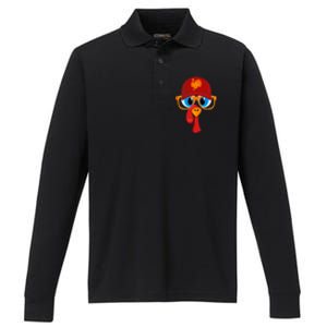 2 Sided Thanksgiving Turkey Face Baseball Hat And Glasses Gift Performance Long Sleeve Polo