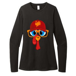 2 Sided Thanksgiving Turkey Face Baseball Hat And Glasses Gift Womens CVC Long Sleeve Shirt