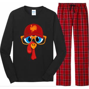 2 Sided Thanksgiving Turkey Face Baseball Hat And Glasses Gift Long Sleeve Pajama Set