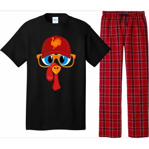 2 Sided Thanksgiving Turkey Face Baseball Hat And Glasses Gift Pajama Set