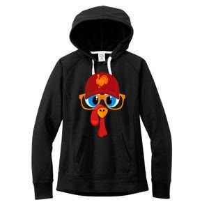 2 Sided Thanksgiving Turkey Face Baseball Hat And Glasses Gift Women's Fleece Hoodie