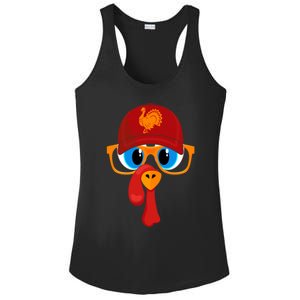 2 Sided Thanksgiving Turkey Face Baseball Hat And Glasses Gift Ladies PosiCharge Competitor Racerback Tank