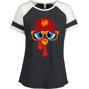 2 Sided Thanksgiving Turkey Face Baseball Hat And Glasses Gift Enza Ladies Jersey Colorblock Tee