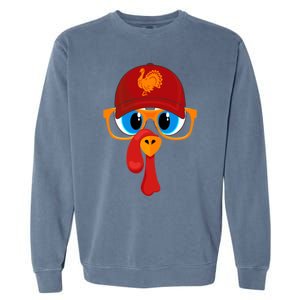 2 Sided Thanksgiving Turkey Face Baseball Hat And Glasses Gift Garment-Dyed Sweatshirt