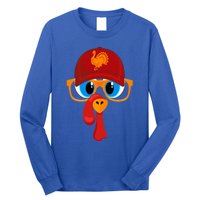 2 Sided Thanksgiving Turkey Face Baseball Hat And Glasses Gift Long Sleeve Shirt