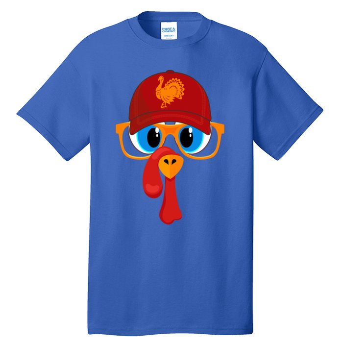 2 Sided Thanksgiving Turkey Face Baseball Hat And Glasses Gift Tall T-Shirt