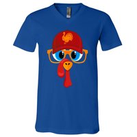 2 Sided Thanksgiving Turkey Face Baseball Hat And Glasses Gift V-Neck T-Shirt