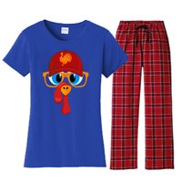 2 Sided Thanksgiving Turkey Face Baseball Hat And Glasses Gift Women's Flannel Pajama Set