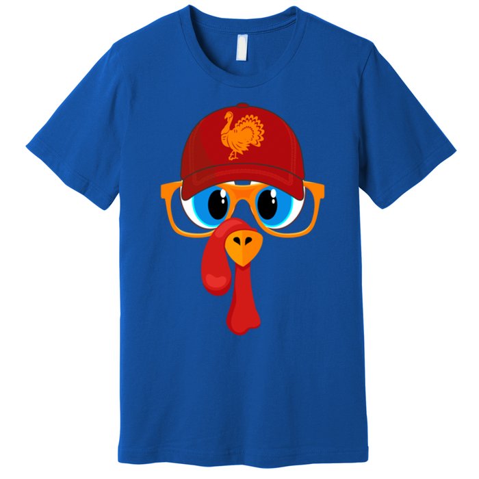 2 Sided Thanksgiving Turkey Face Baseball Hat And Glasses Gift Premium T-Shirt