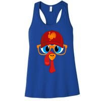 2 Sided Thanksgiving Turkey Face Baseball Hat And Glasses Gift Women's Racerback Tank