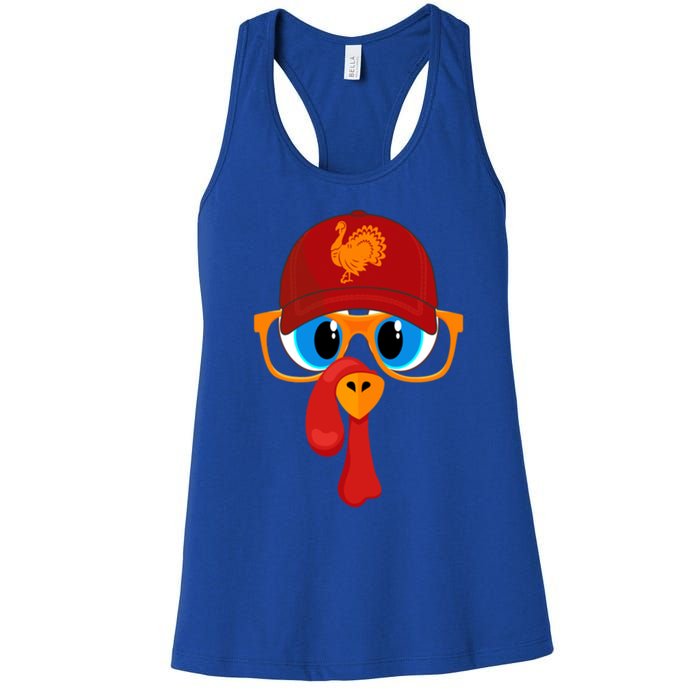 2 Sided Thanksgiving Turkey Face Baseball Hat And Glasses Gift Women's Racerback Tank