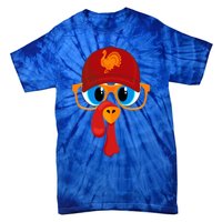 2 Sided Thanksgiving Turkey Face Baseball Hat And Glasses Gift Tie-Dye T-Shirt