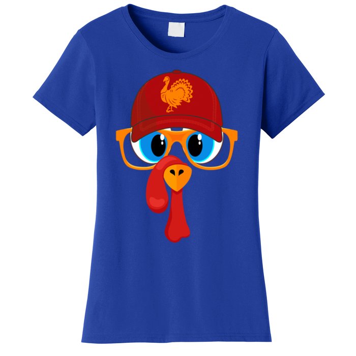 2 Sided Thanksgiving Turkey Face Baseball Hat And Glasses Gift Women's T-Shirt