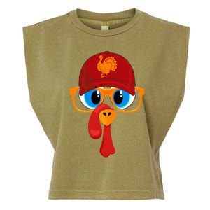 2 Sided Thanksgiving Turkey Face Baseball Hat And Glasses Gift Garment-Dyed Women's Muscle Tee