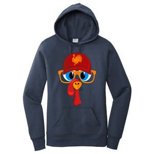 2 Sided Thanksgiving Turkey Face Baseball Hat And Glasses Gift Women's Pullover Hoodie