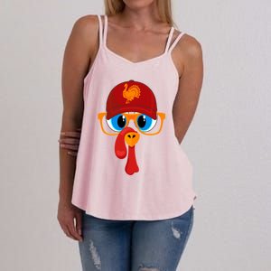 2 Sided Thanksgiving Turkey Face Baseball Hat And Glasses Gift Women's Strappy Tank