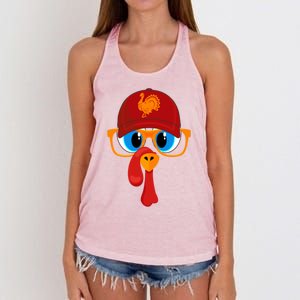 2 Sided Thanksgiving Turkey Face Baseball Hat And Glasses Gift Women's Knotted Racerback Tank