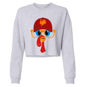 2 Sided Thanksgiving Turkey Face Baseball Hat And Glasses Gift Cropped Pullover Crew