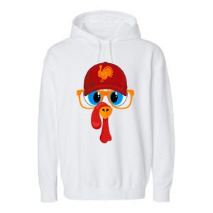 2 Sided Thanksgiving Turkey Face Baseball Hat And Glasses Gift Garment-Dyed Fleece Hoodie