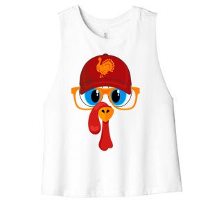 2 Sided Thanksgiving Turkey Face Baseball Hat And Glasses Gift Women's Racerback Cropped Tank