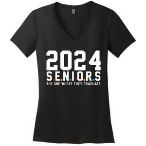 2024 Seniors The One Where They Graduated Women's V-Neck T-Shirt