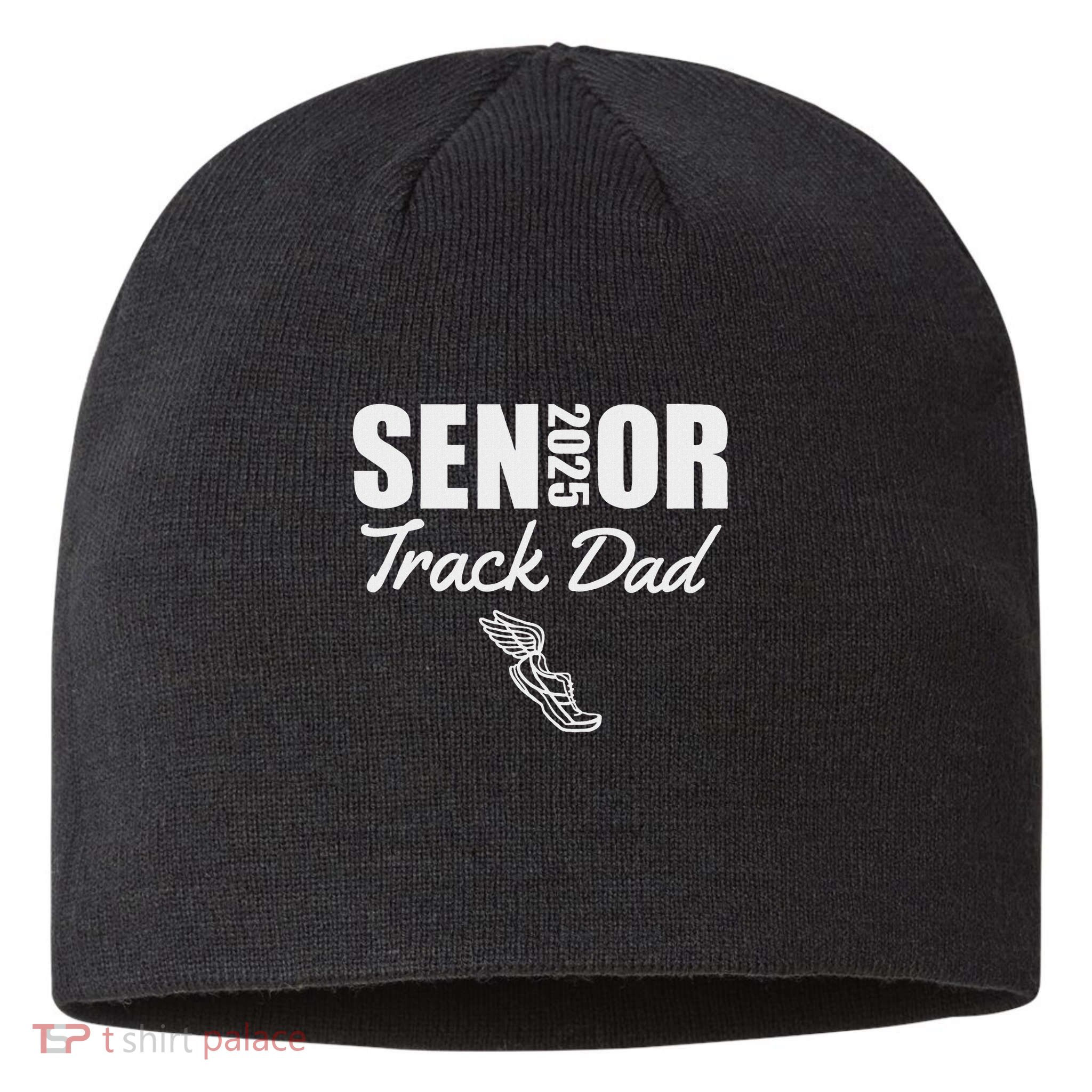 2025 Senior Track Dad Class Of 2025 Parent Run Jump Throw Sustainable Beanie