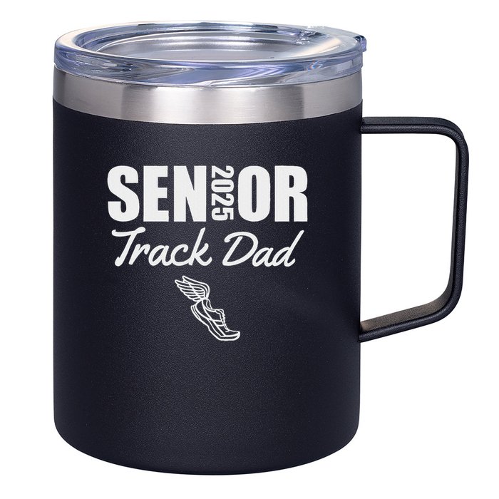 2025 Senior Track Dad Class Of 2025 Parent Run Jump Throw 12oz Stainless Steel Coffee Mug