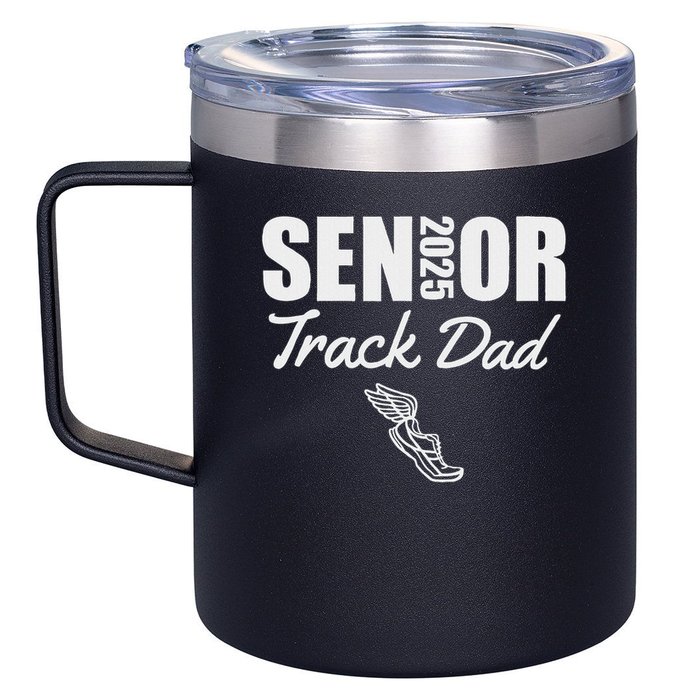 2025 Senior Track Dad Class Of 2025 Parent Run Jump Throw 12oz Stainless Steel Coffee Mug