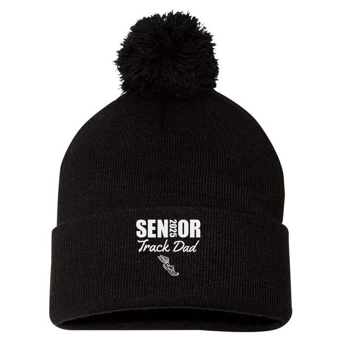 2025 Senior Track Dad Class Of 2025 Parent Run Jump Throw Pom Pom 12in Knit Beanie