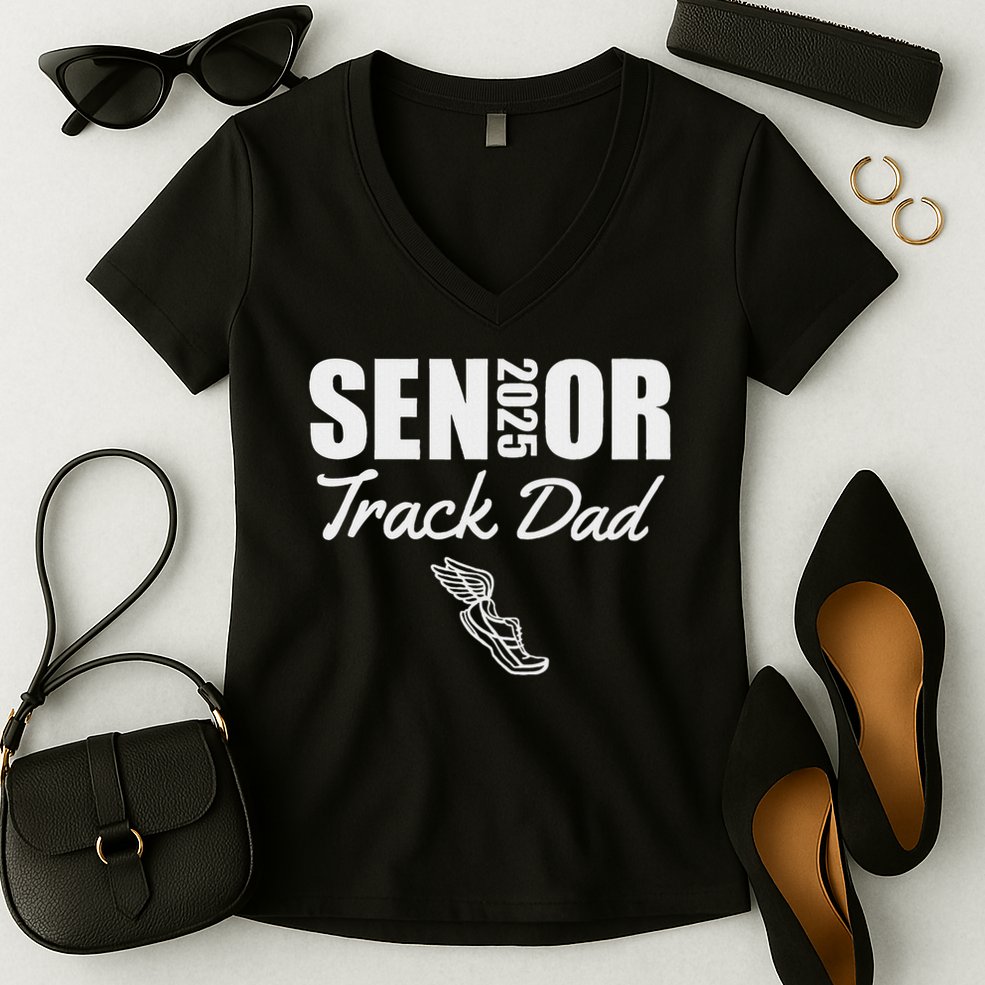 2025 Senior Track Dad Class Of 2025 Parent Run Jump Throw Women's V-Neck T-Shirt