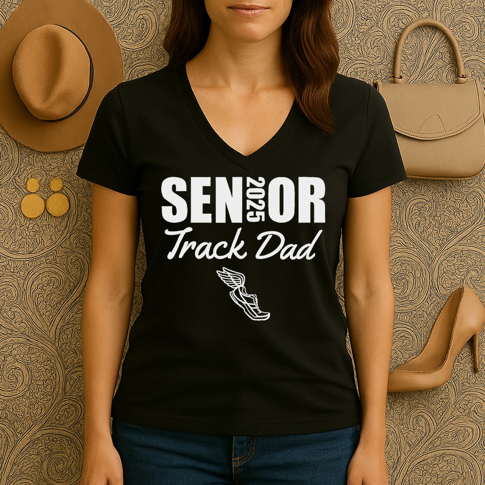 2025 Senior Track Dad Class Of 2025 Parent Run Jump Throw Women's V-Neck T-Shirt
