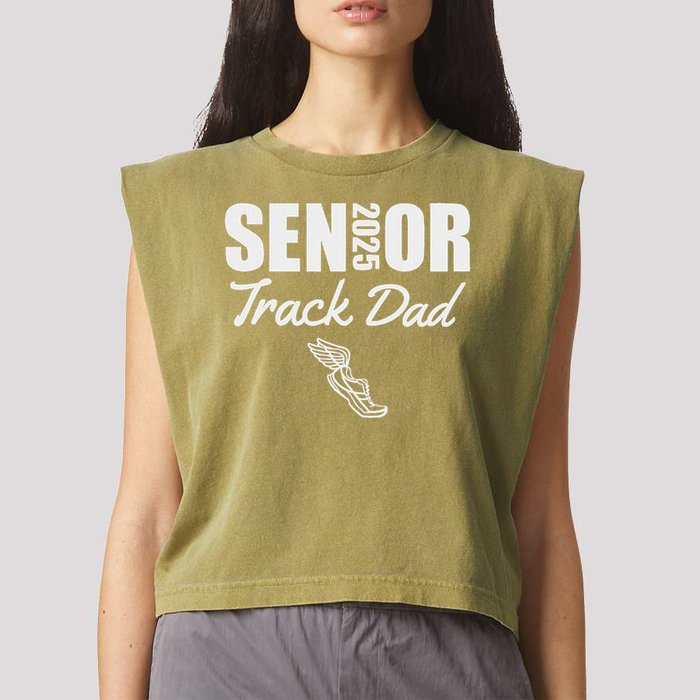 2025 Senior Track Dad Class Of 2025 Parent Run Jump Throw Garment-Dyed Women's Muscle Tee
