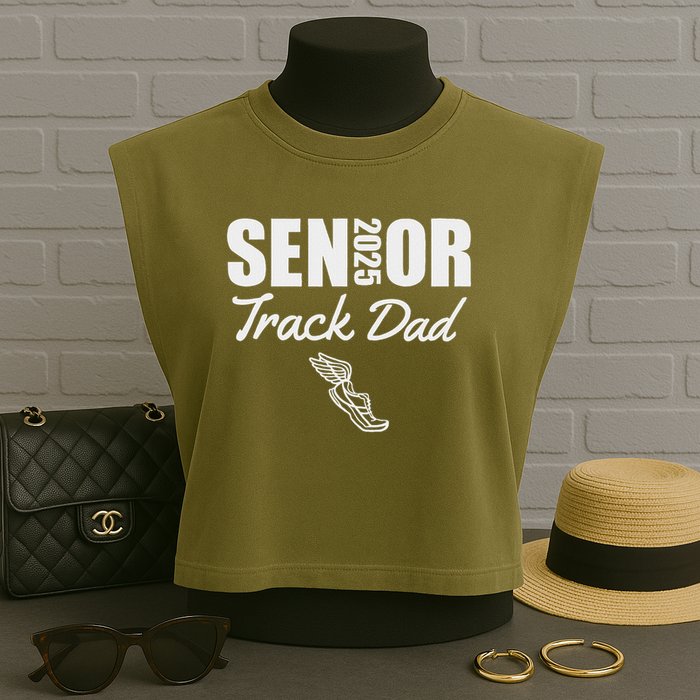 2025 Senior Track Dad Class Of 2025 Parent Run Jump Throw Garment-Dyed Women's Muscle Tee