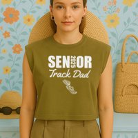 2025 Senior Track Dad Class Of 2025 Parent Run Jump Throw Garment-Dyed Women's Muscle Tee