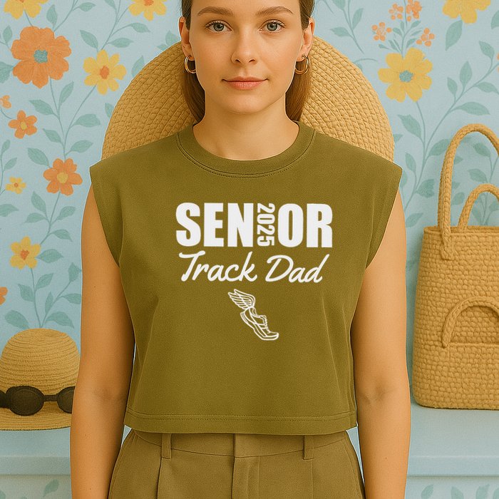 2025 Senior Track Dad Class Of 2025 Parent Run Jump Throw Garment-Dyed Women's Muscle Tee