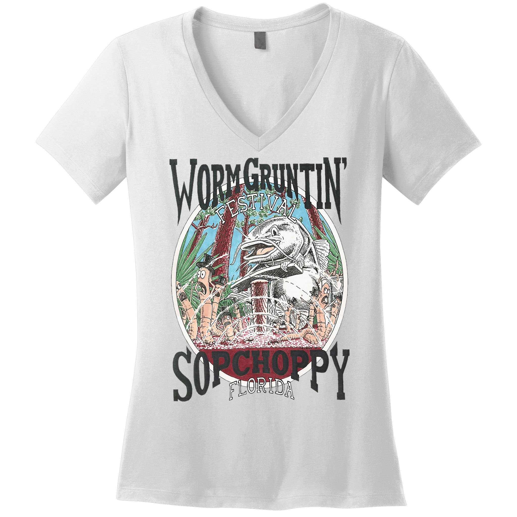 2005 Sopchoppy Worm Grunting Festival Women's V-Neck T-Shirt