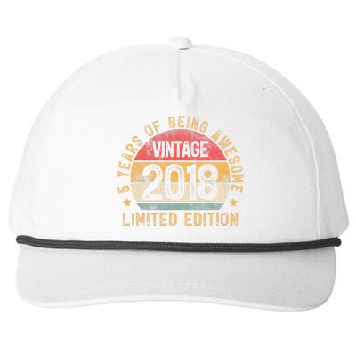 2018 Turning 5 BDay 5th Birthday 5 Years Old Vintage Snapback Five-Panel Rope Hat