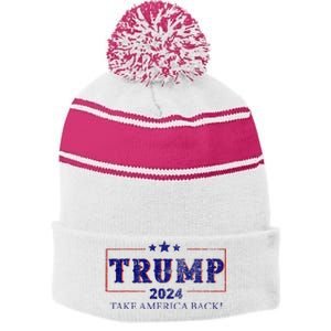 2024 Take America Back Trump Make America Stripe Pom Pom Beanie