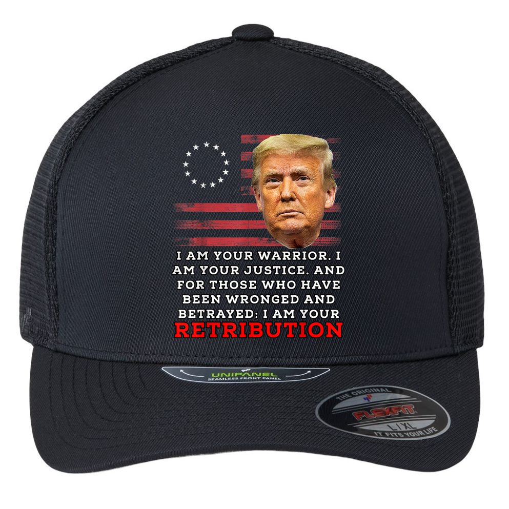2024 Trump Desantis Florida CPAC I Am Your Retribution Trumo Flexfit Unipanel Trucker Cap
